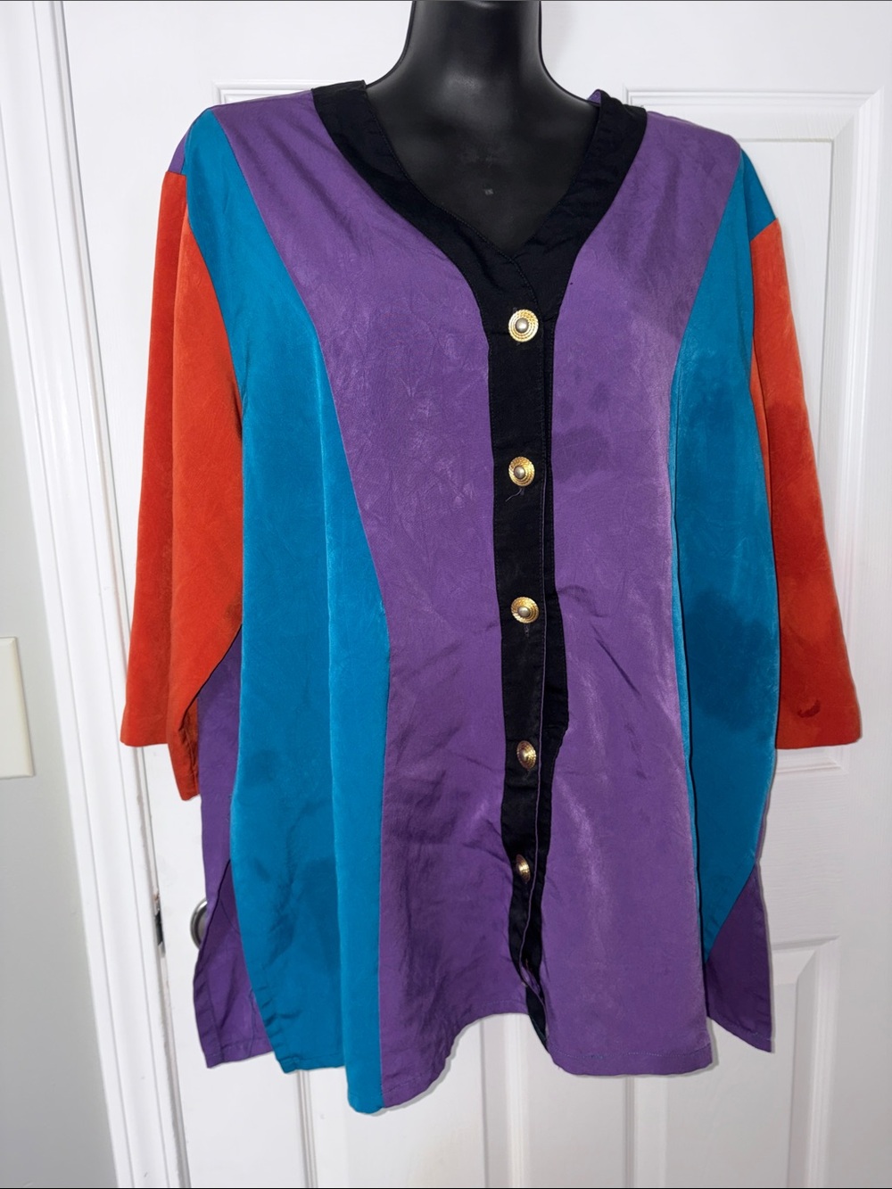 Women’s Colorblock Button-Front Top in Purple, Teal & Orange